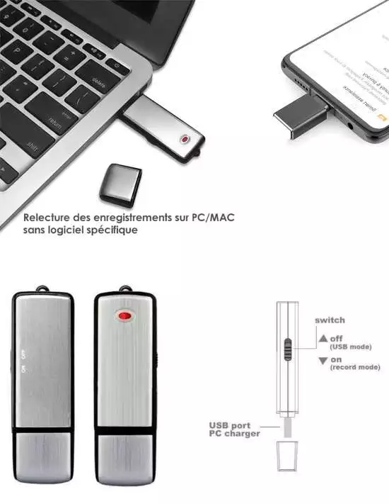 Enregistreur vocal dans clé USB 8 Go... Enregistreur vocal dans clé USB 8 Go...